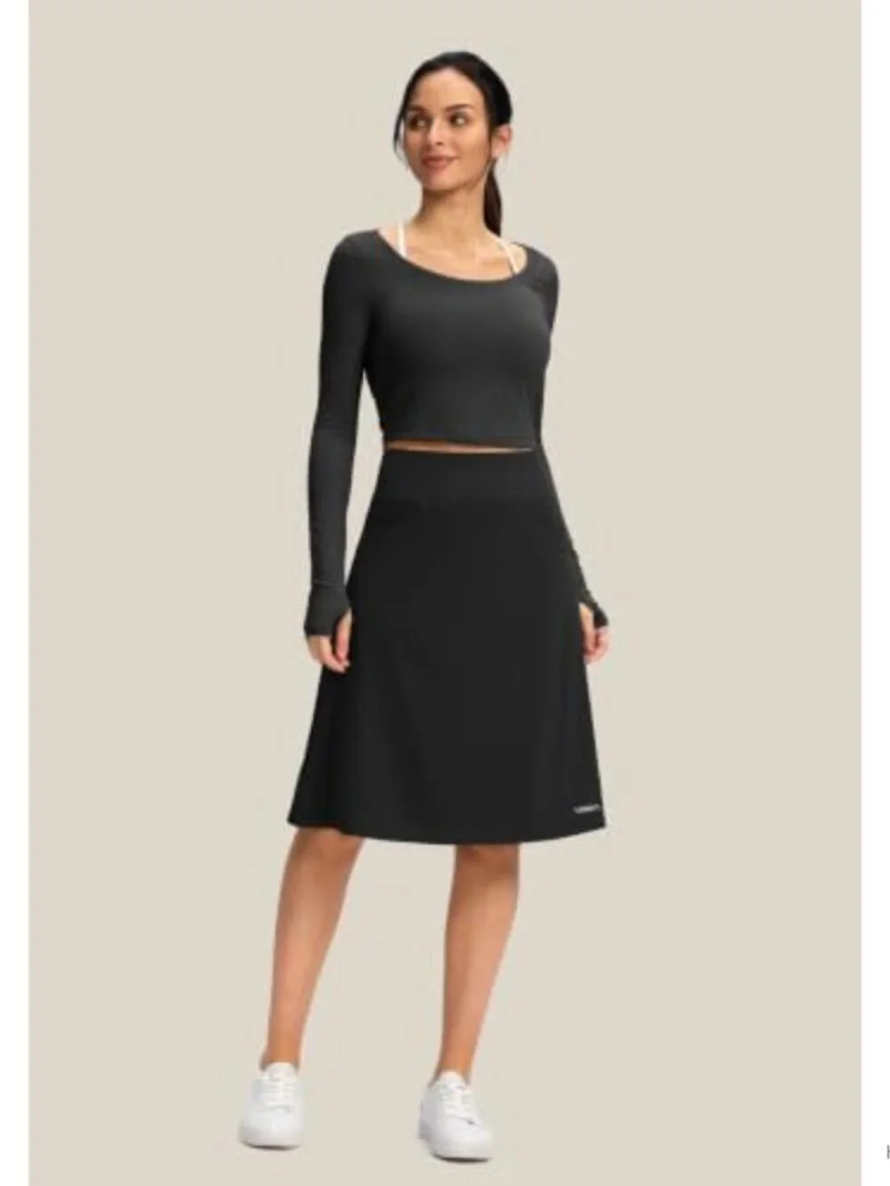 Women's High Waisted Knee Length Skorts with Pockets, Stretchy A-Line Skirt